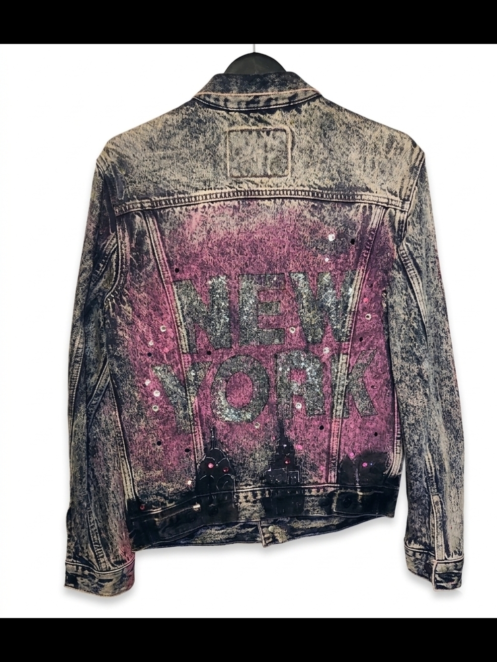 Levi's Acid Wash Pink & Black Denim Jacket Size Small P2P 20"